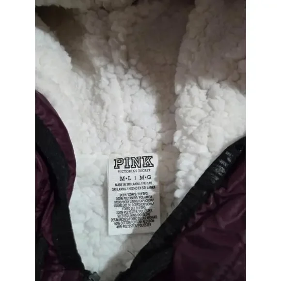 NEW Victoria's Secret PINK Anorak Windbreaker Hoodie Sherpa Black Orchid M - L